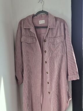 Mauve Corduroy Button-Front Shirt Dress